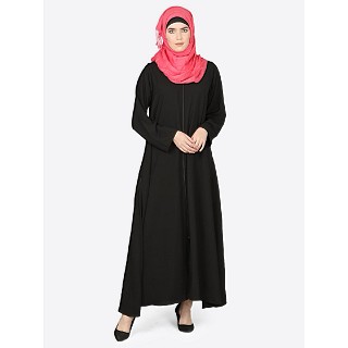 Front open zipper abaya- Black